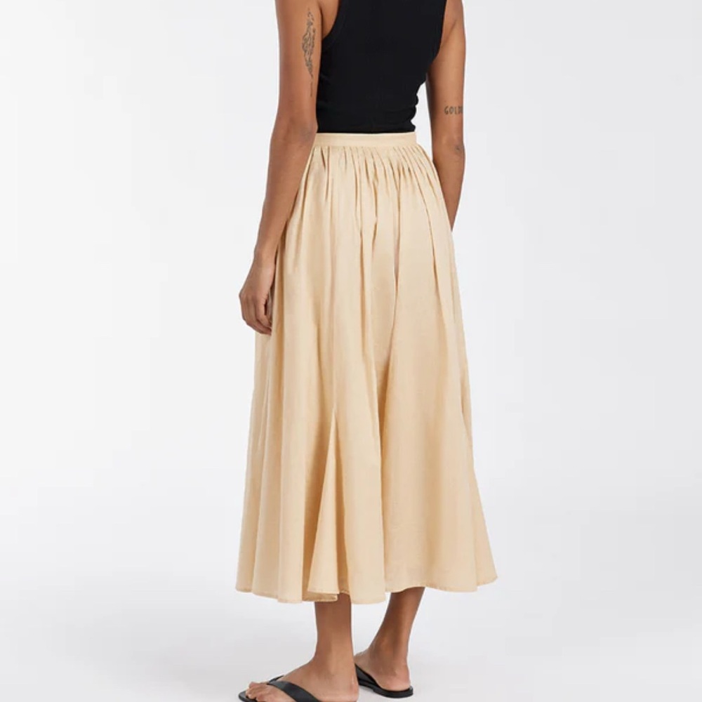TIA SAND LINEN CIRCLE MIDI SKIRT